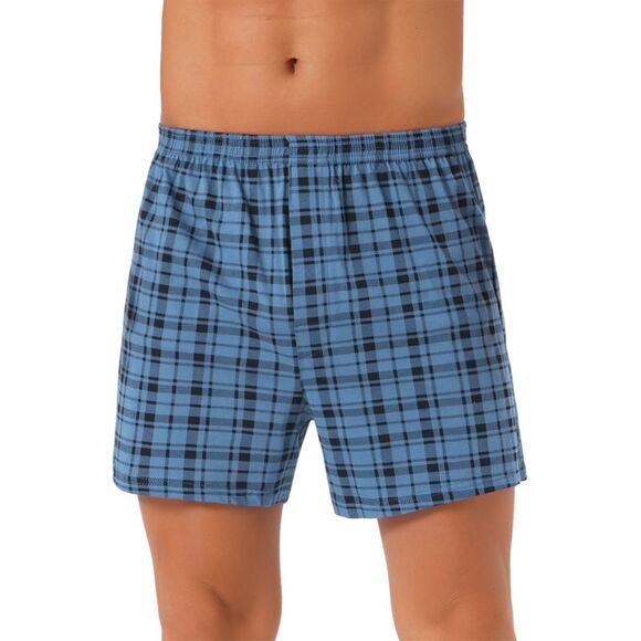 Classic Elastic Waistband Plaid Pattern Boxer Shorts Navy - Picture 1 of 6